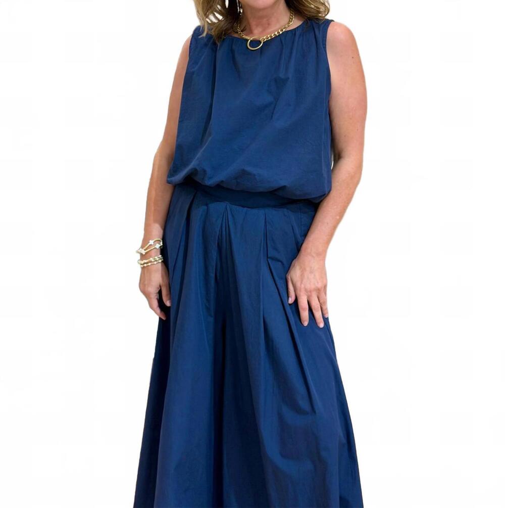 NEW MILIO MILANO cotton poplin sleeveless bubble top in navy
